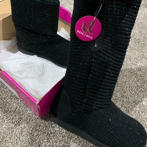 SO black and silver sparkle sweater boot